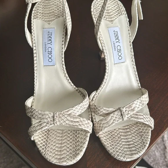 Jimmy Choo Cream Snakeskin-Effect Slingback Heels 10.5 or 40.5 NWT - Picture 2 of 7